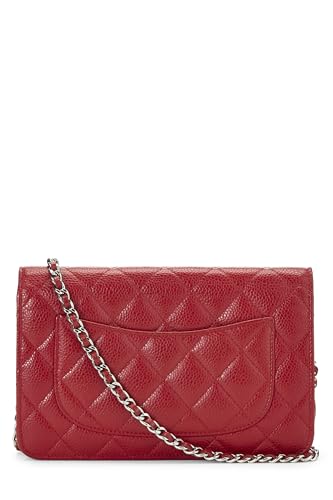 Chanel, Red Caviar Classic Quilted Wallet On Chain (WOC), Red