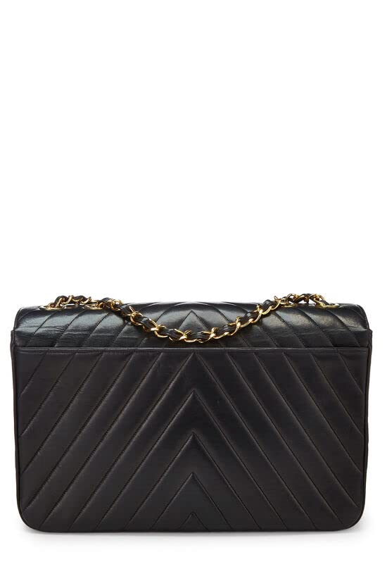 CHANEL, Black Chevron Lambskin Half Flap Maxi, Black