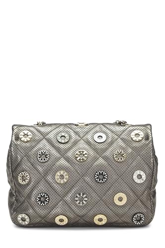 Chanel, Paris-Dubai Silver Perforated Leather Medals Flap Bag Small, Silver