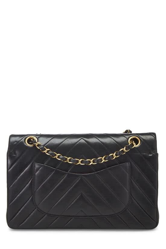 CHANEL, Black Chevron Lambskin Classic Double Flap Medium, Black