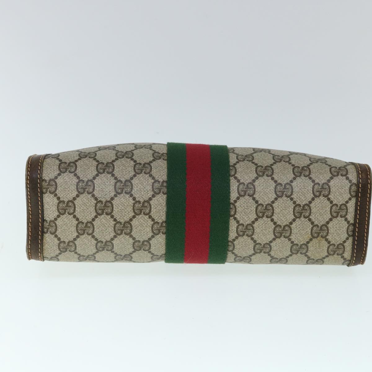 Gucci GG Canvas Web Sherry Line Clutch Bag PVC Leather Beige Green