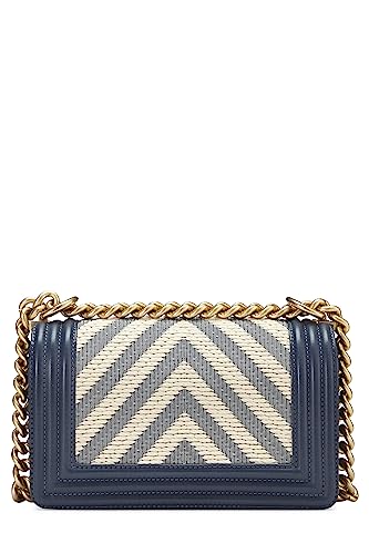 Chanel, Blue Woven Chevron Boy Bag Small, Blue