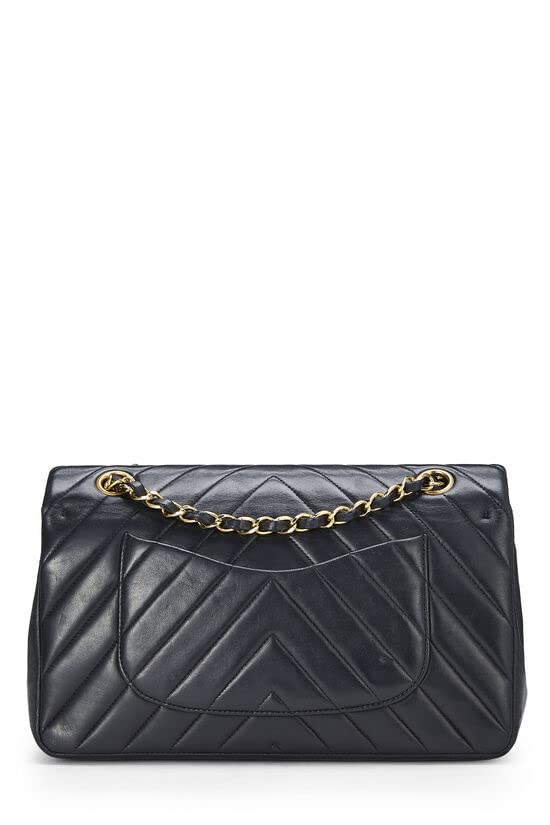 CHANEL, Black Chevron Lambskin Classic Double Flap Medium, Black