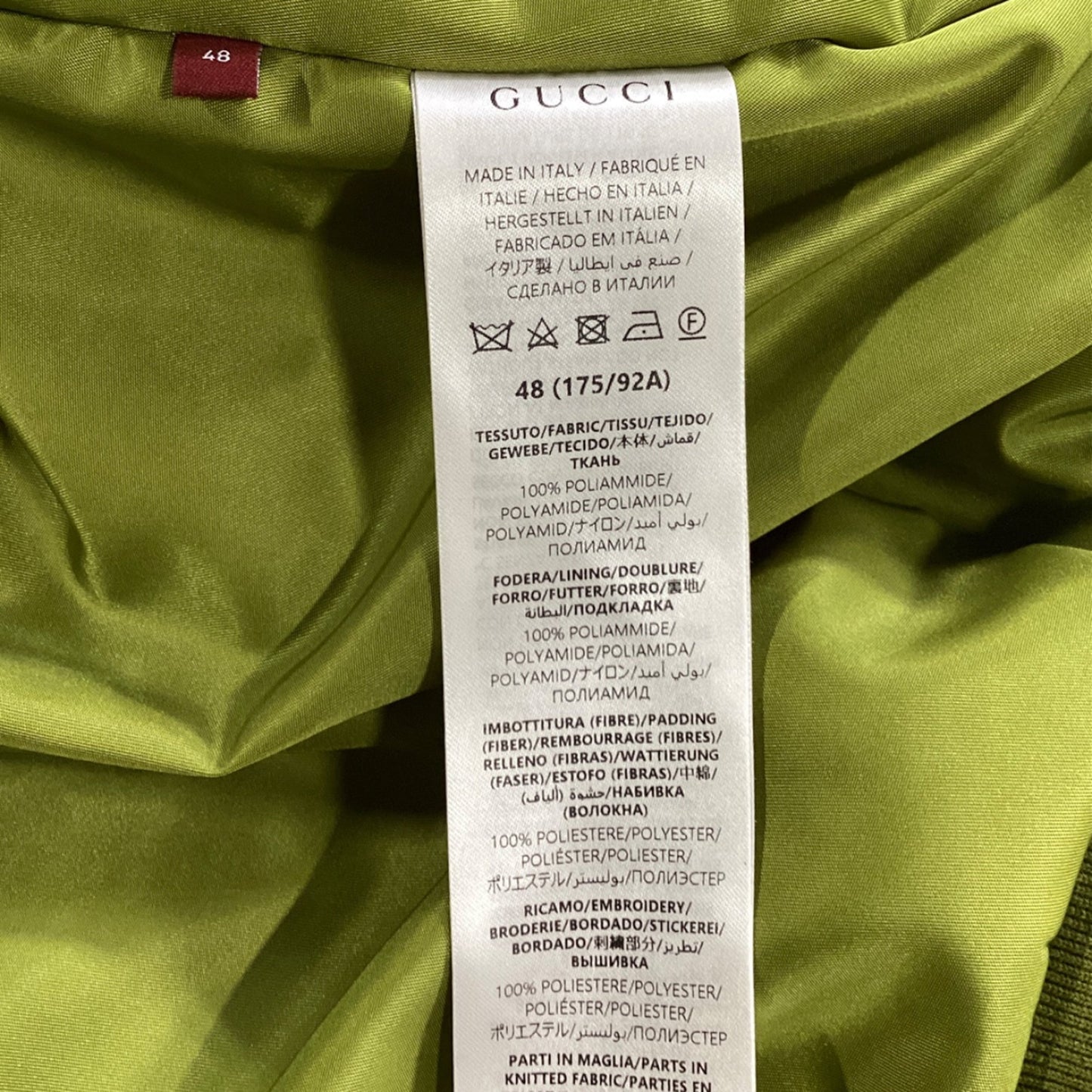 Gucci Logo-Embroidered Bomber Jacket with Pockets in Green Polyamide