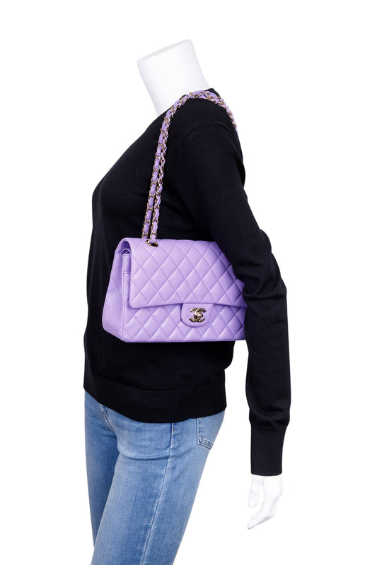 Chanel 2020 Purple Caviar Classic Medium Double Flap Bag