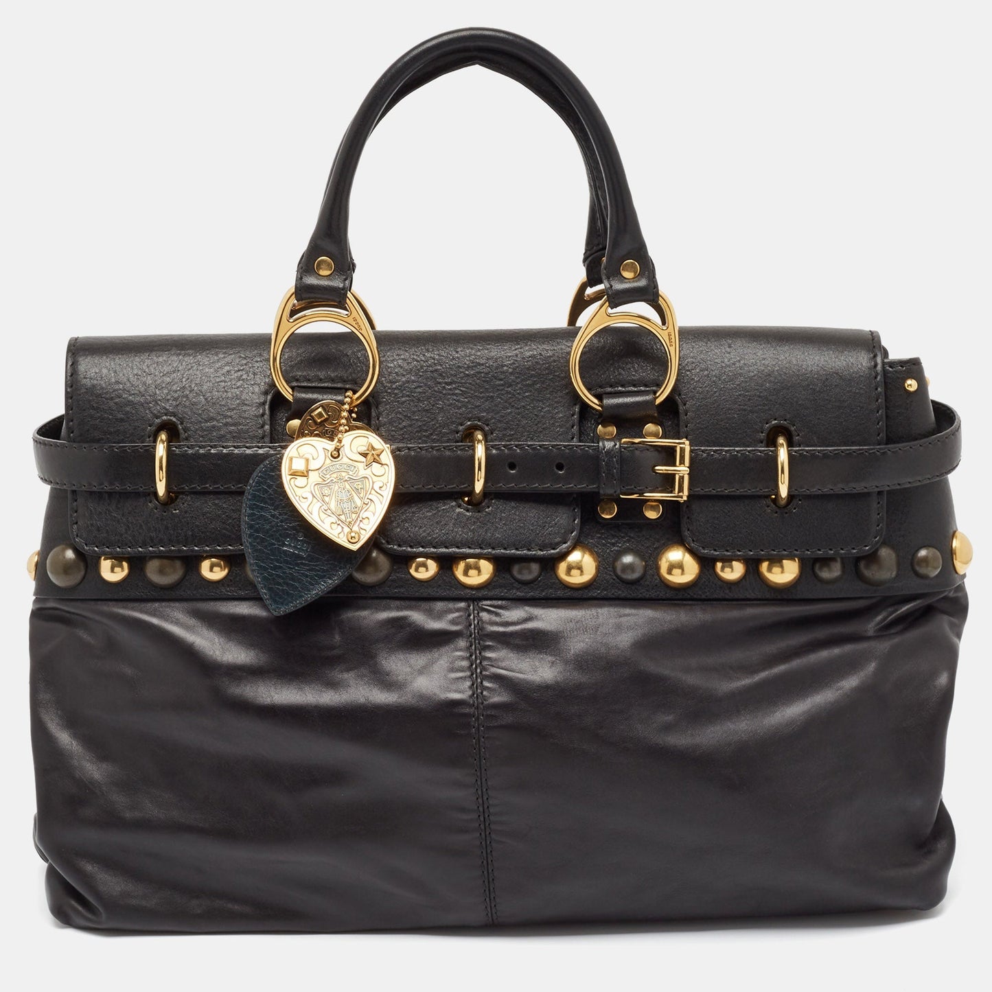 Luxury Gucci Trending 2025 Black Leather Babouska Flap Satchel