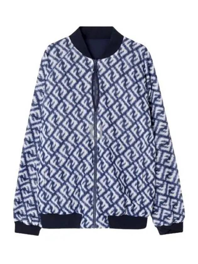 Luxury Fendi FF Motif Reversible Nylon Bomber Jacket Blue