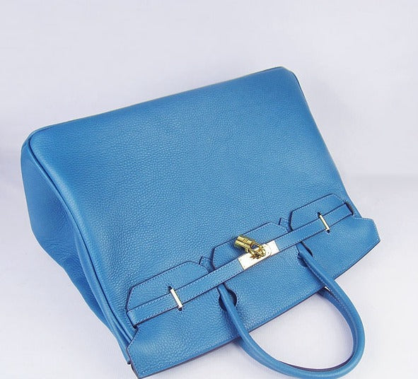 Luxury Hermes Birkin 35cm Togo Leather Handbags 6099 Blue Golden
