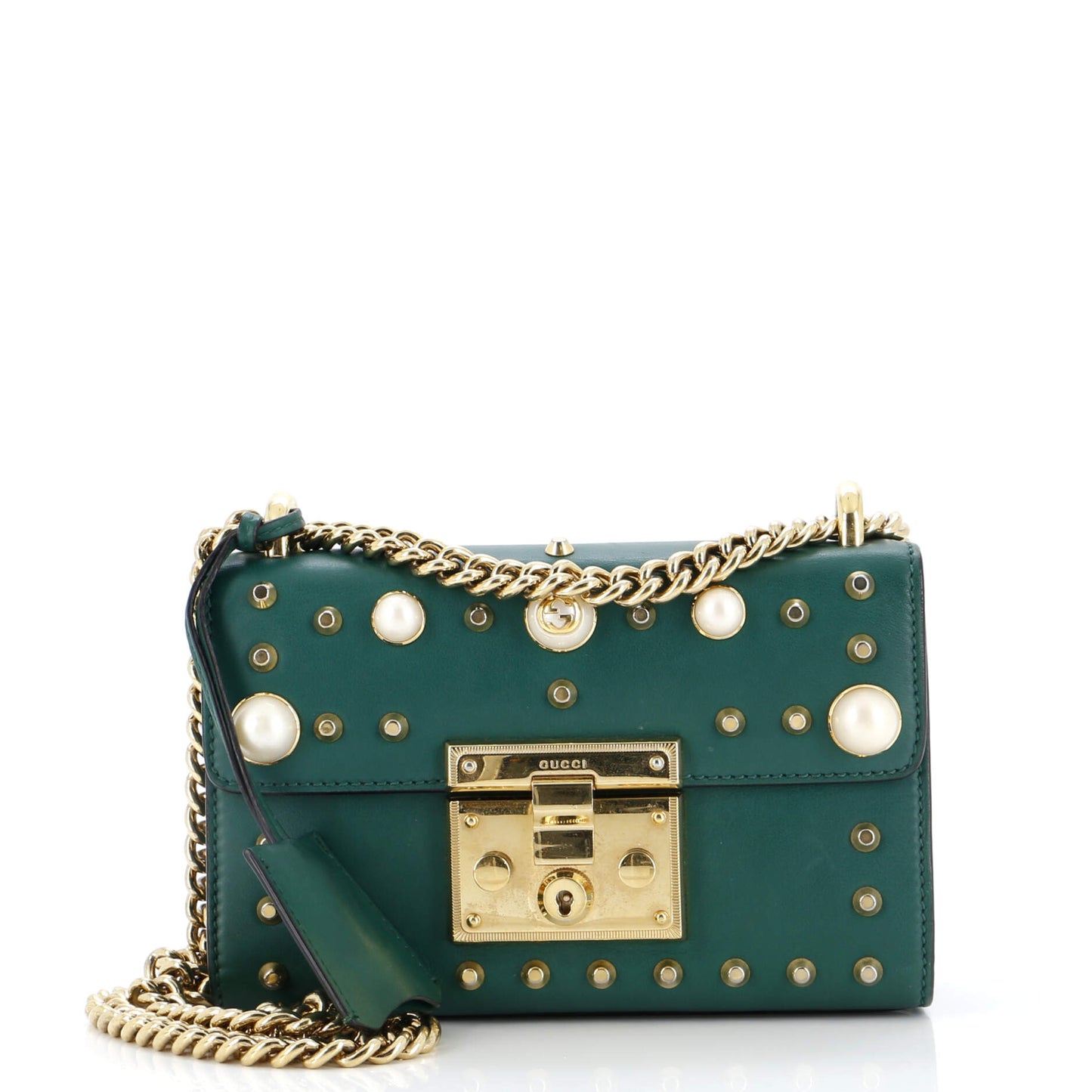 Luxury Gucci Trending 2025 Pearly Padlock Shoulder Bag Studded Leather Small