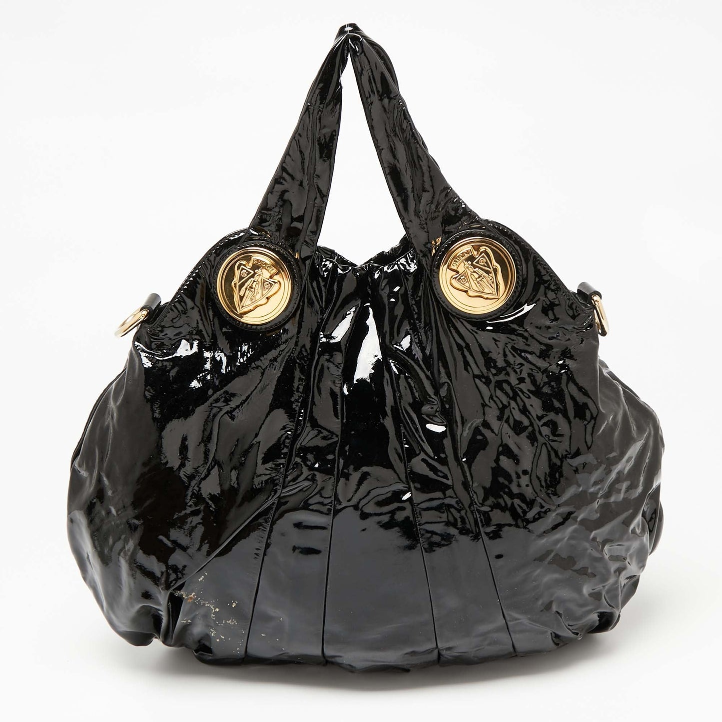 Luxury Gucci Trending 2025 Black Patent Leather Large Hysteria Tote