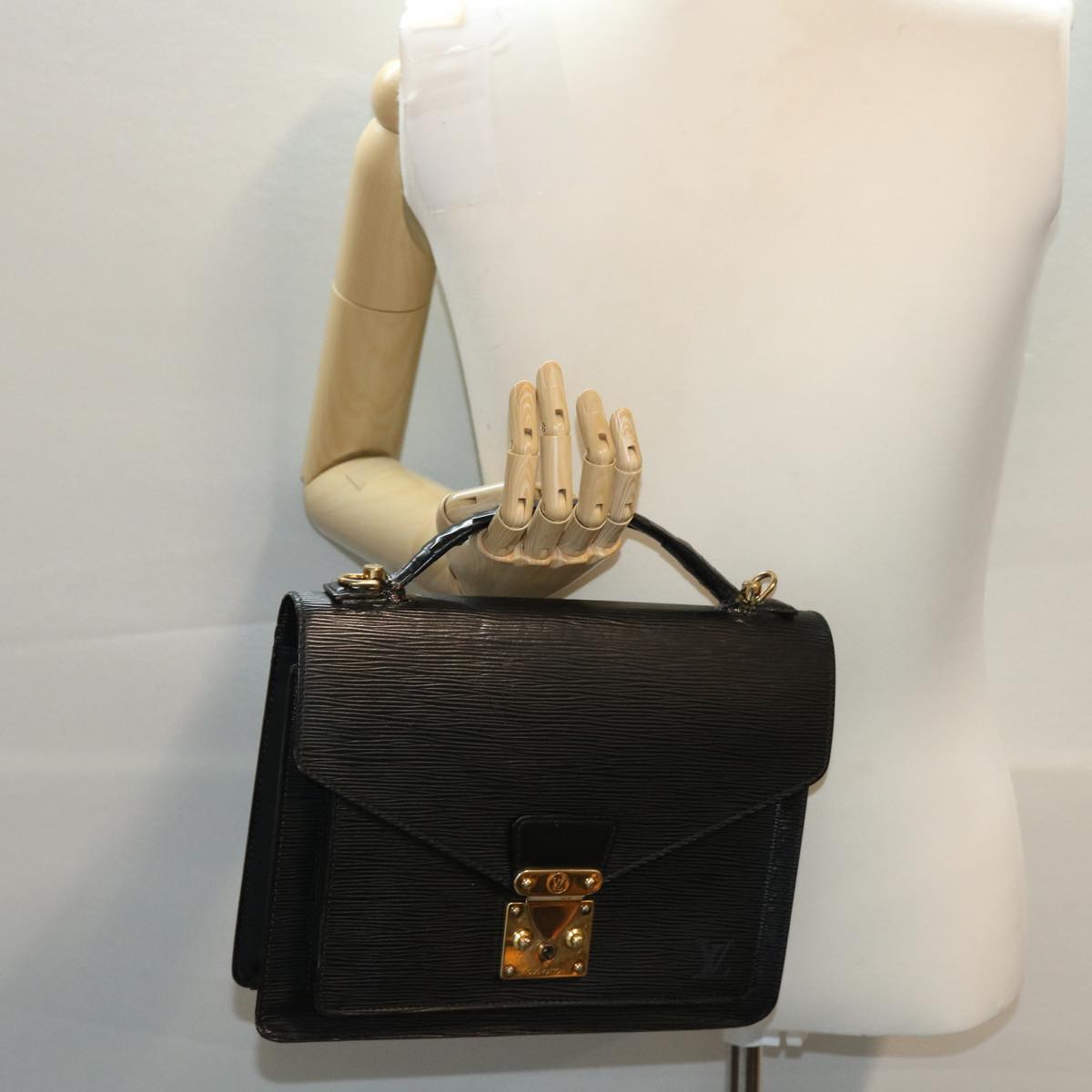 LOUIS VUITTON Epi Monceau Hand Bag 2way Black M52122 LV 45313