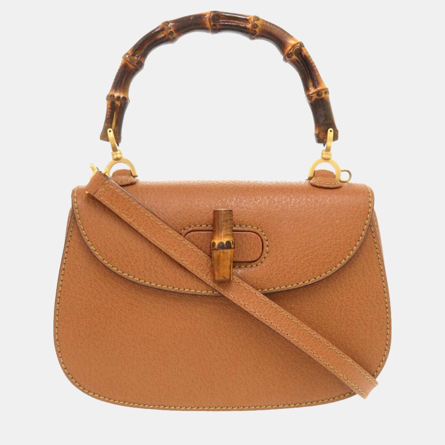 Luxury Gucci Trending 2025 Brown Leather Bamboo 1947 Top Handle Bag
