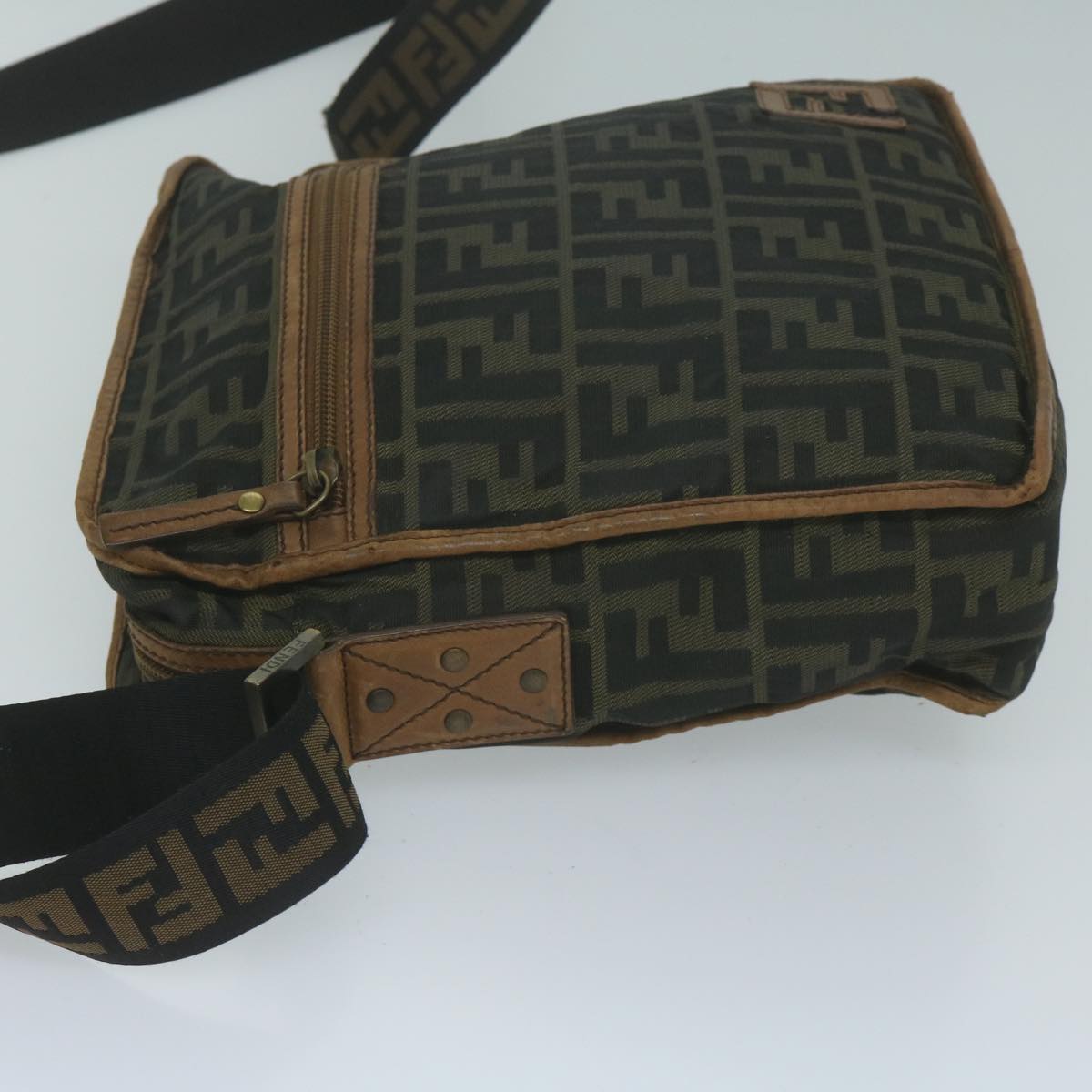 Luxury FendiZucca Canvas Shoulder Bag Black Brown45817
