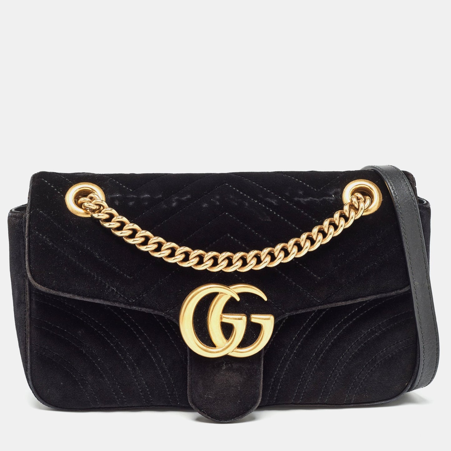 Luxury Gucci Trending 2025 Black Matelassé Velvet Small GG Marmont Shoulder Bag