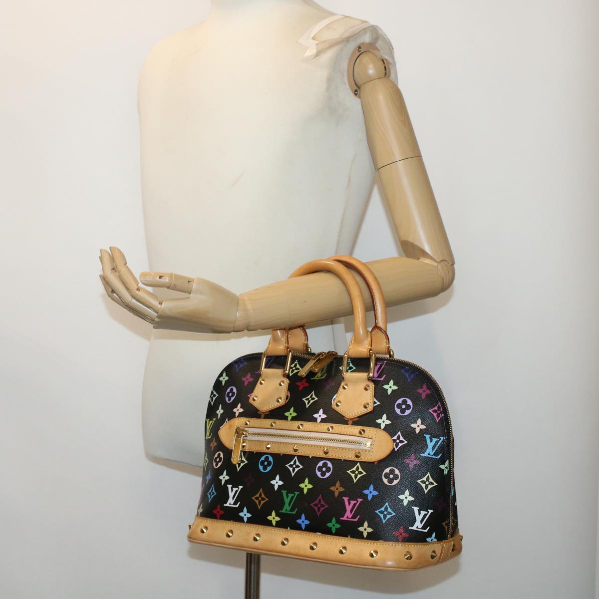 LOUIS VUITTON Monogram Multicolor Alma Hand Bag Black M92646 LV 46087