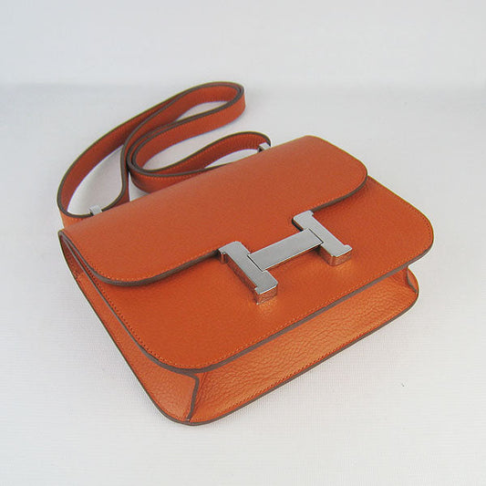Luxury Hermes Constance Cowskin Leather Bag H017 orange silver