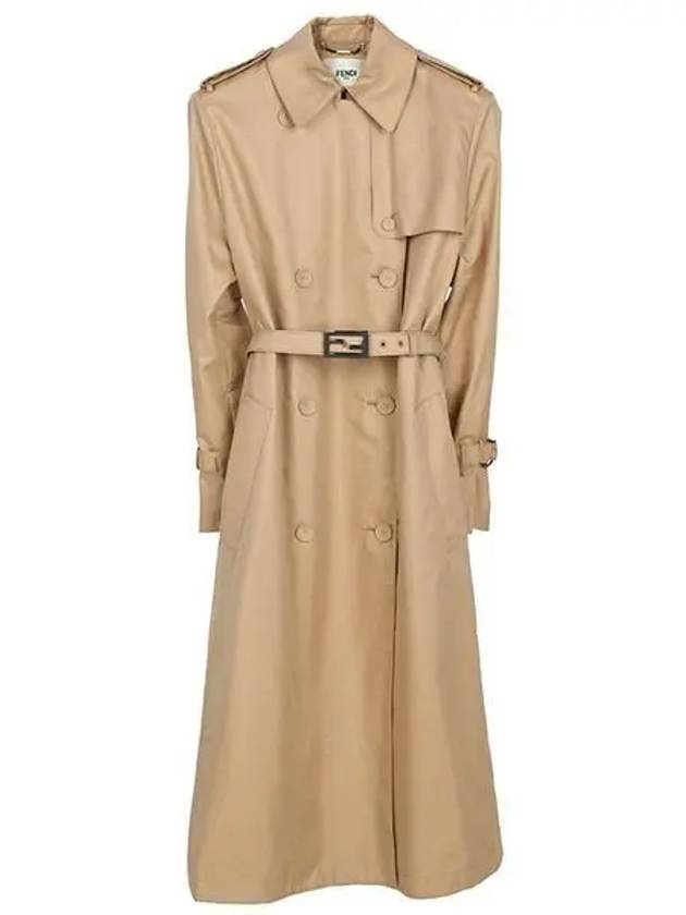 Luxury Fendi Abrigo Double Breasted Belted Trench Coat Beige