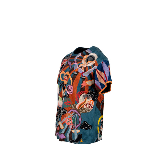 Luxury Dior Size 36 Artist Embroidery Blouse T-shirt Cotton Multicolour