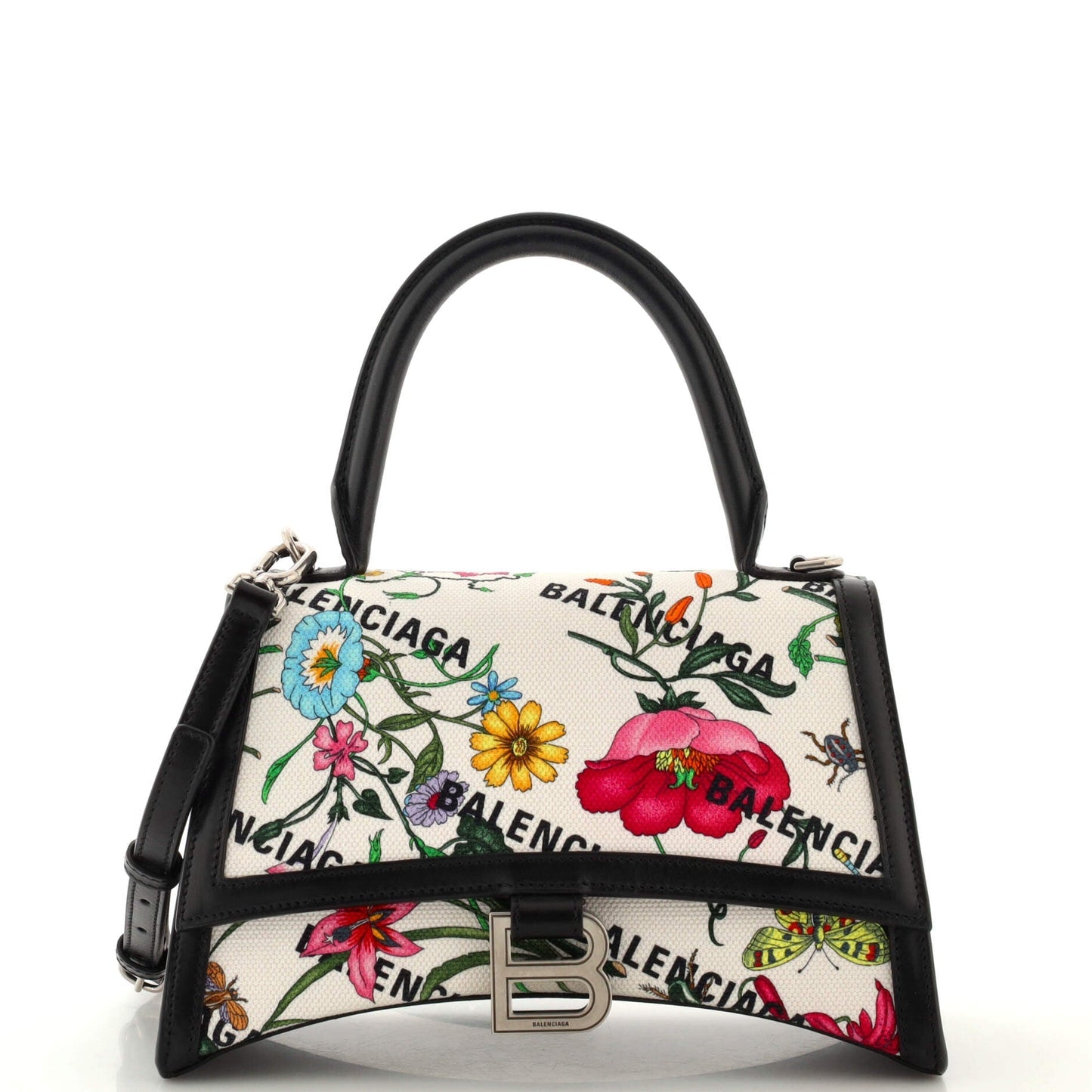 Luxury Gucci Trending 2025 x Balenciaga The Hacker Project Hourglass Top Handle Bag Flora Canvas Small