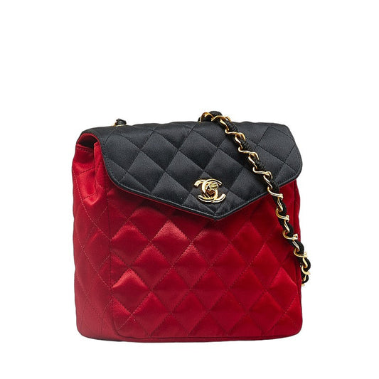 Chanel Matrases Coco Chain Shoulder Bag Red Black Satin CHANEL