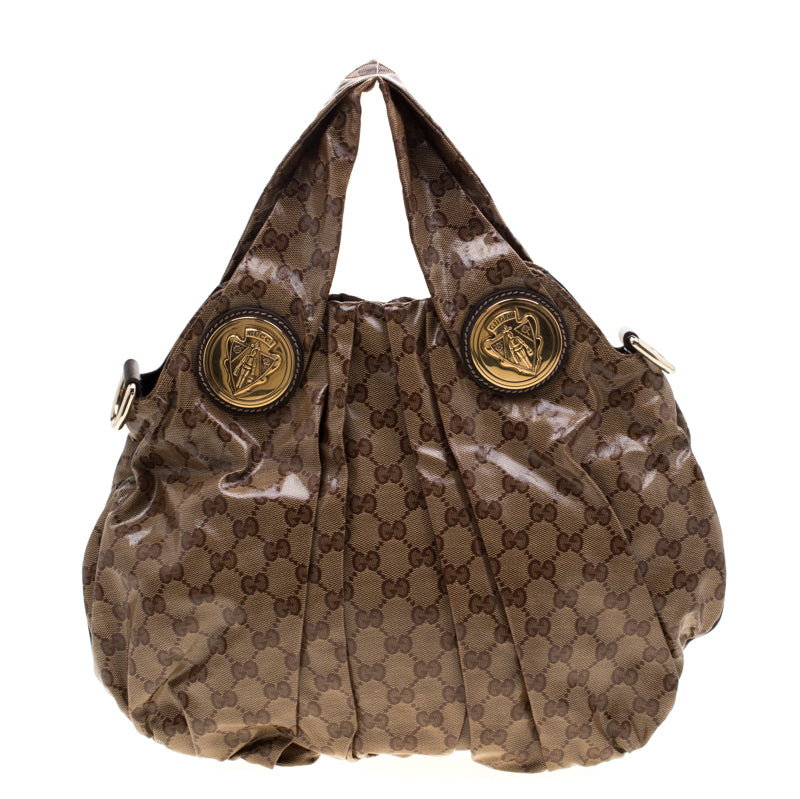 Luxury Gucci Trending 2025 Brown GG crystal Canvas Small Hysteria Hobo