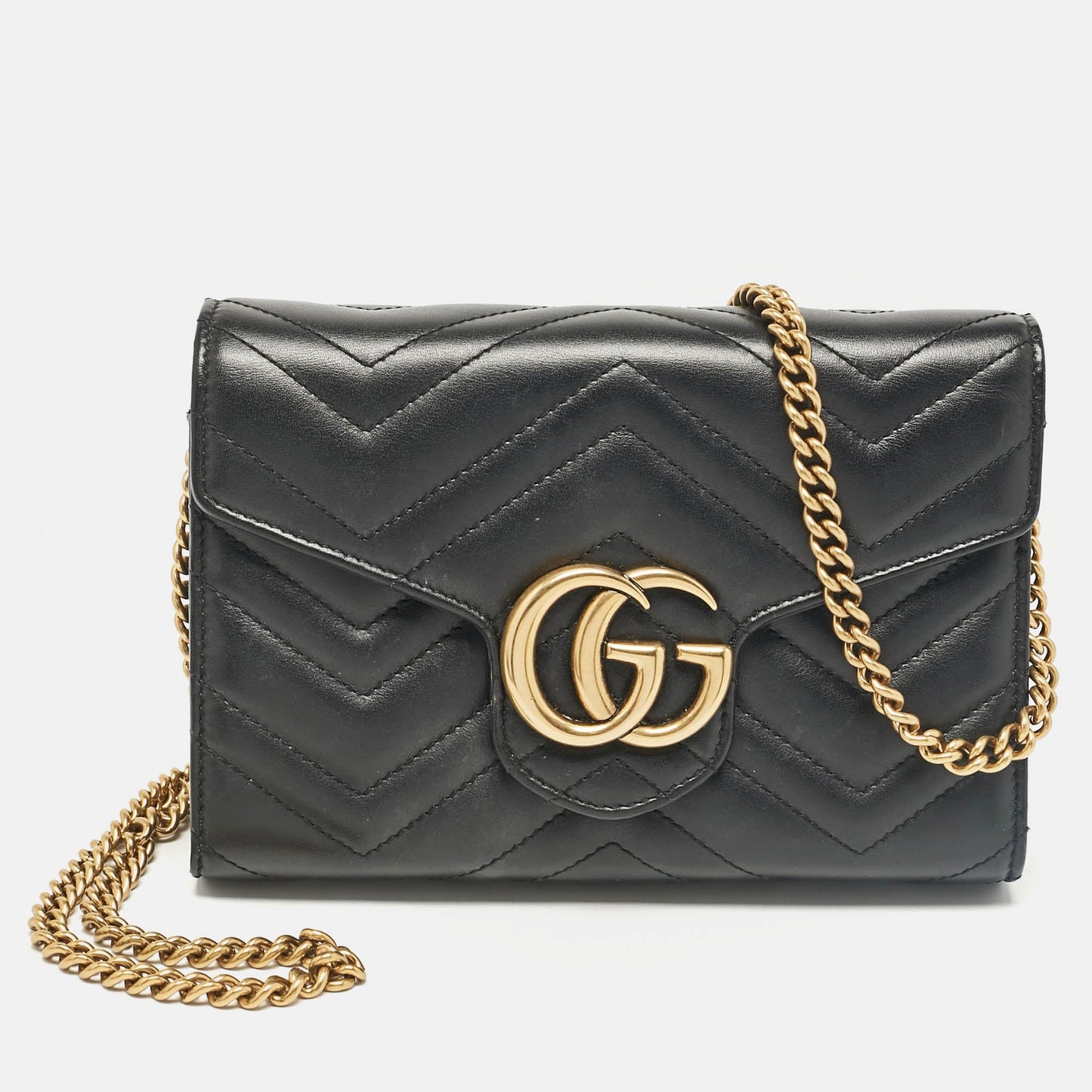 Luxury Gucci Trending 2025 Black Matelassé Leather GG Marmont Wallet On Chain