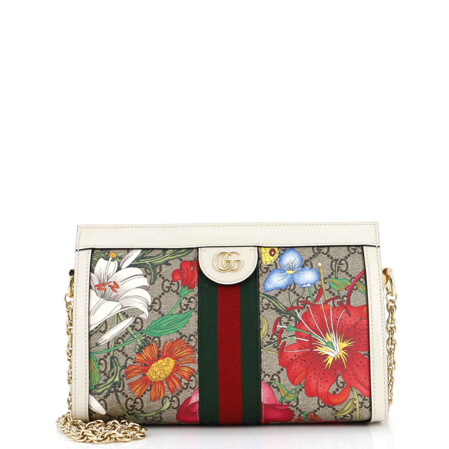 Luxury Gucci Trending 2025 Ophidia Chain Shoulder Bag Flora GG Coated Canvas Small