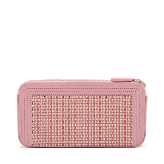 Chanel Boy Chanel Leather X Line Stone Chain Wallet Pink Silver G 23rd