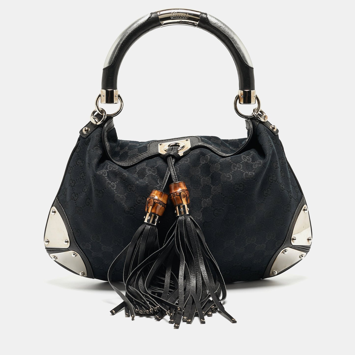 Luxury Gucci Trending 2025 Black GG Canvas and Leather Medium Babouska Indy Hobo
