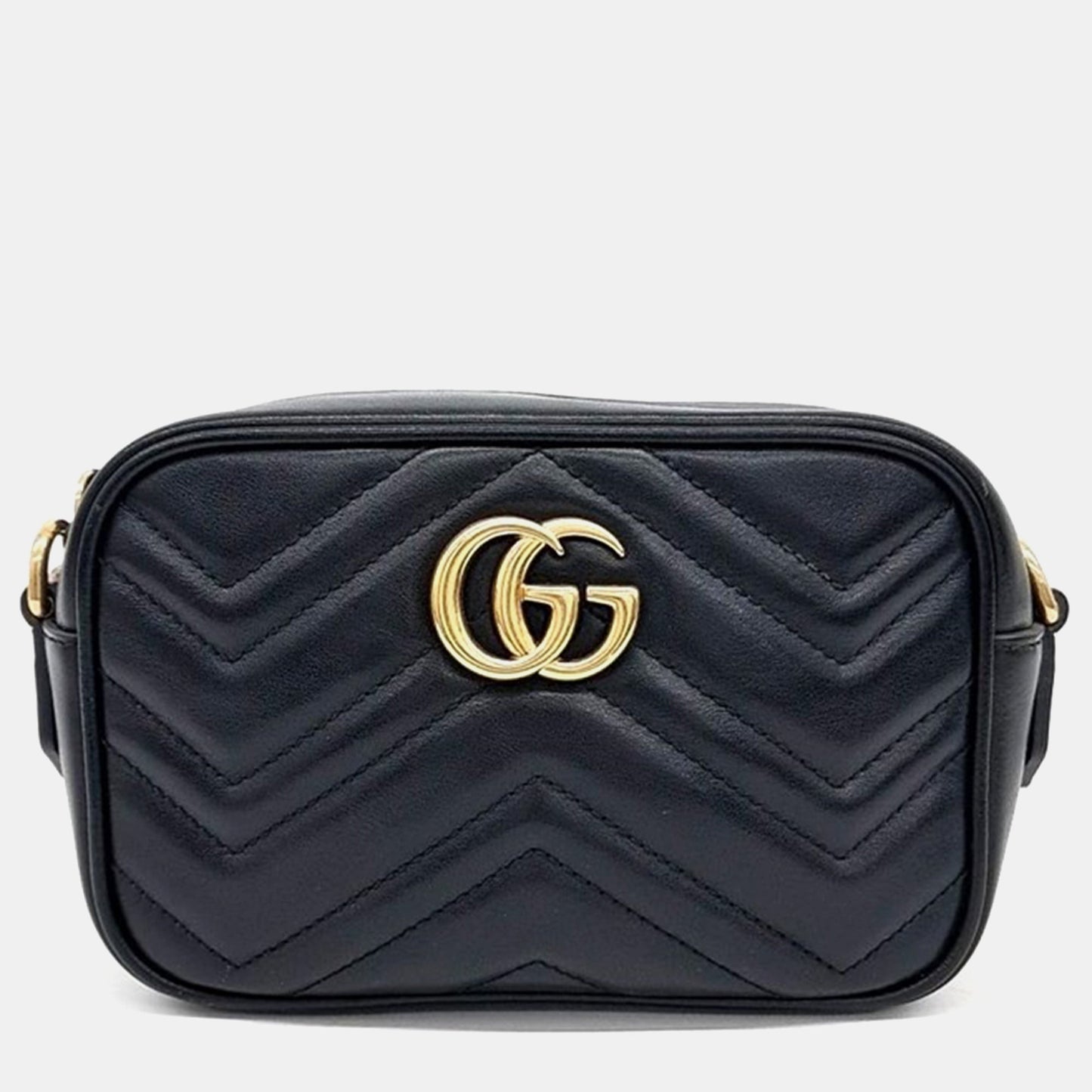 Luxury Gucci Trending 2025 Black Calfskin Matelasse Mini GG Marmont Camera Crossbody Bag