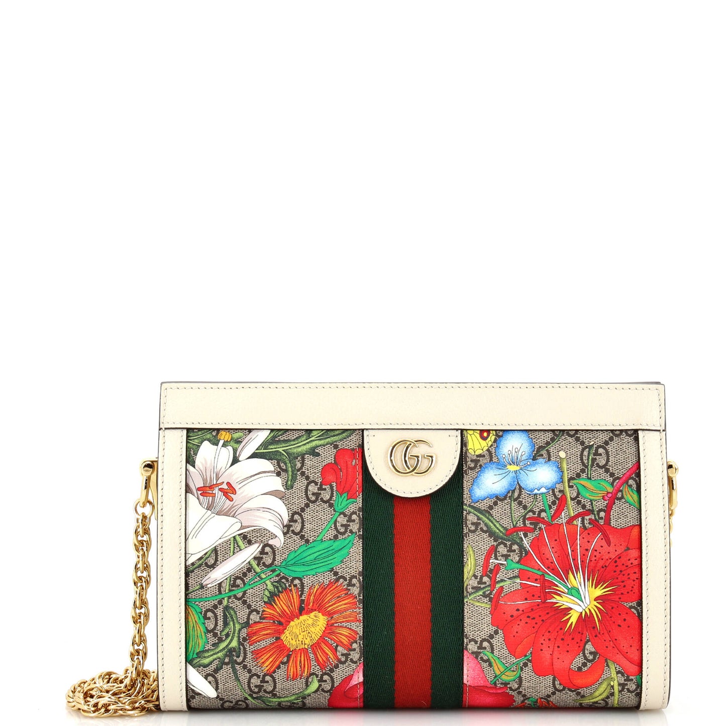 Luxury Gucci Trending 2025 Ophidia Chain Shoulder Bag Flora GG Coated Canvas Small