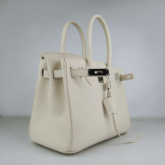 Luxury Hermes Birkin 30cm Togo leather Handbags beige silver