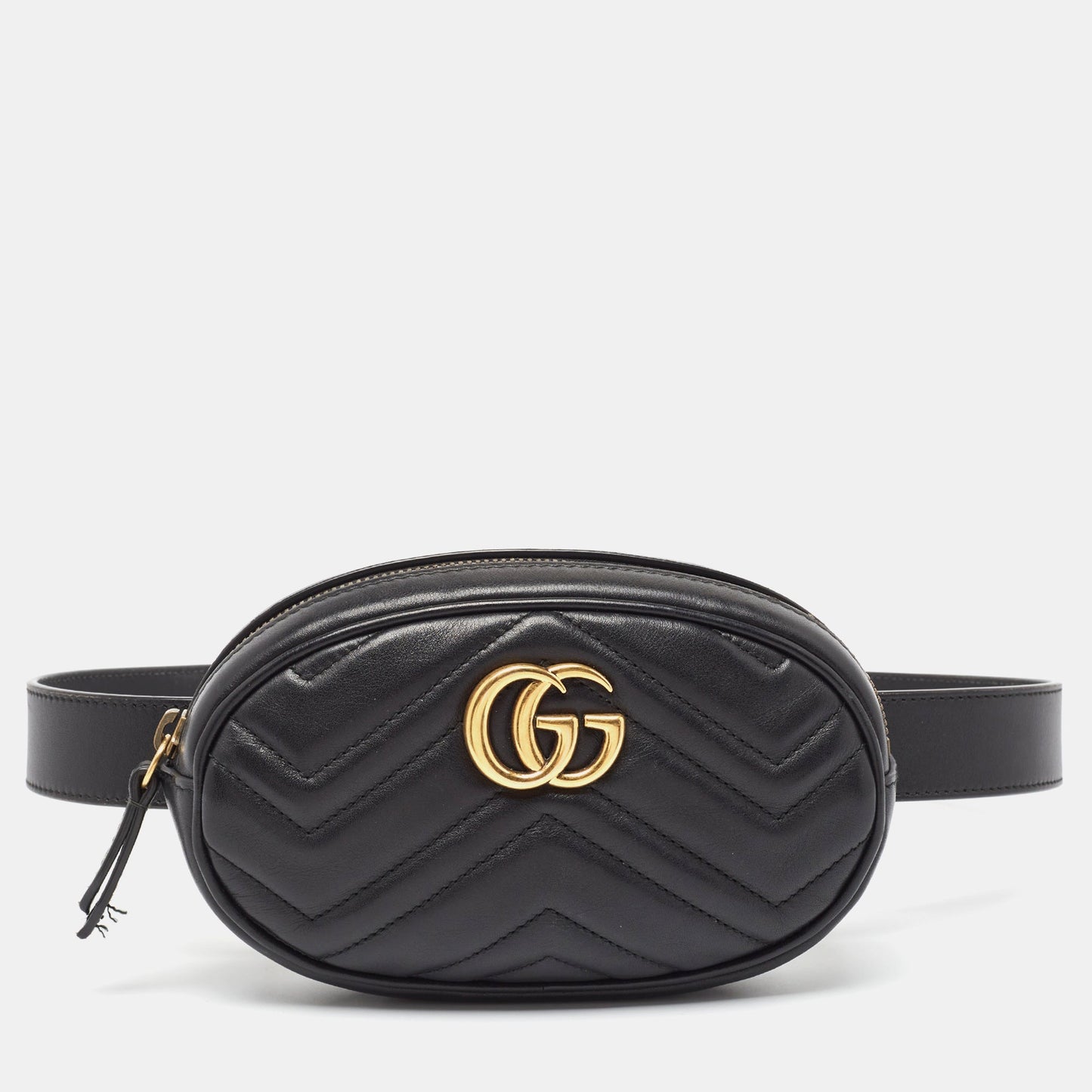 Luxury Gucci Trending 2025 Black Matelassé Leather Mini GG Marmont Belt Bag
