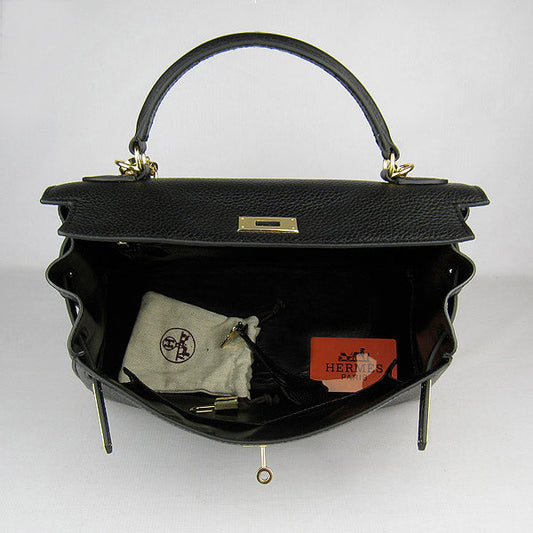 Luxury Hermes Kelly 32cm Togo Leather Handbag 6108 Black Golden