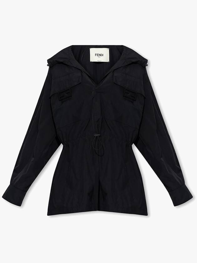 Luxury Fendi Women's Nylon Anorak Blouson Jacket Black