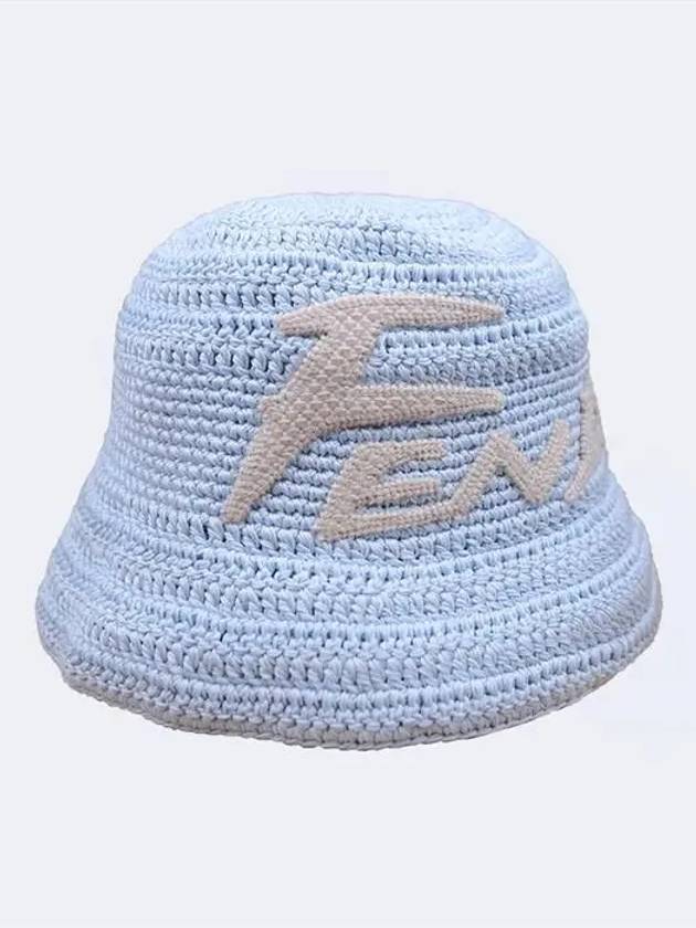 Luxury FendiEmbroidered Logo Bucket Hat Light Blue