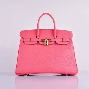 Luxury Hermes Birkin 35cm Togo Leather Handbags Lip Pink Golden