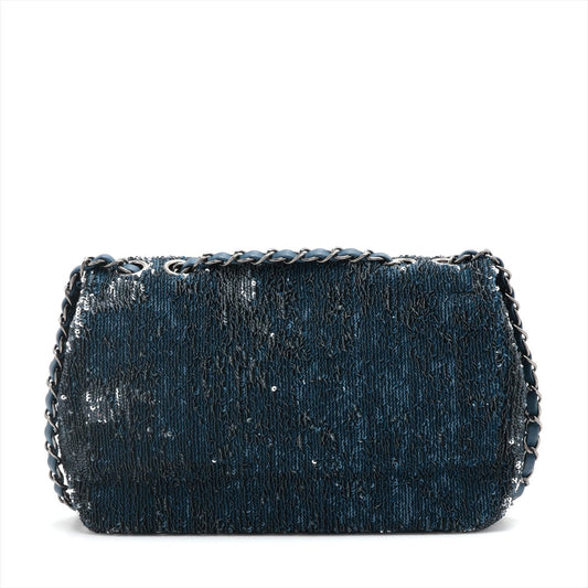 Chanel Coco Cube Single Flap Double Chain Bag Blue Silver 23rd