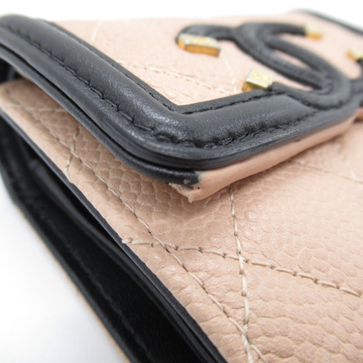 Chanel Three Fold Wallet Three Folded Wallet Caviar S Beige Black