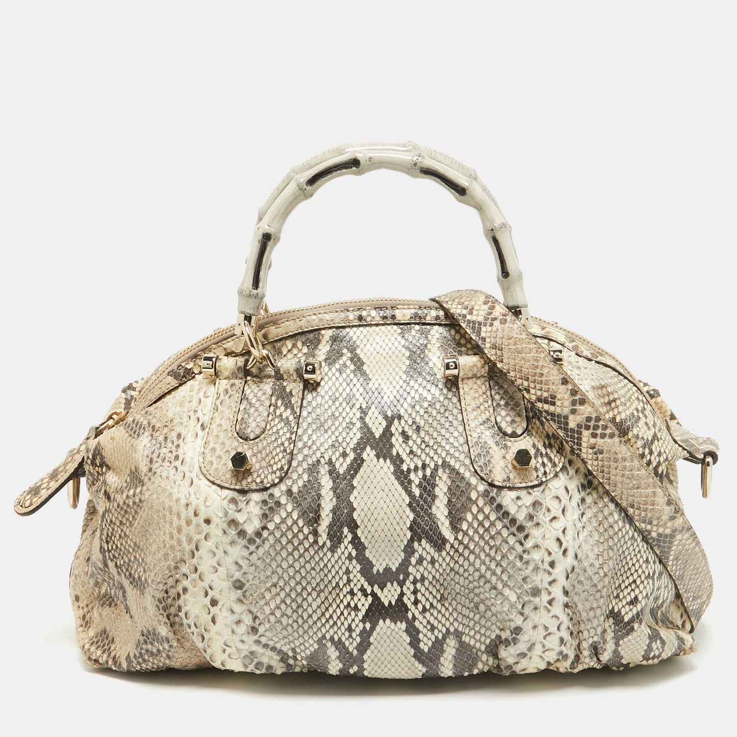 Luxury Gucci Trending 2025 Beige Python Pop Bamboo Satchel