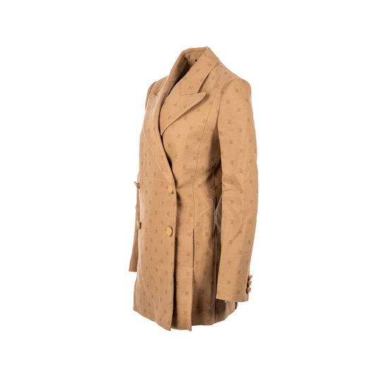 Fendi size 36 FF karligraphy motif double-breasted blazer laine wool brown
