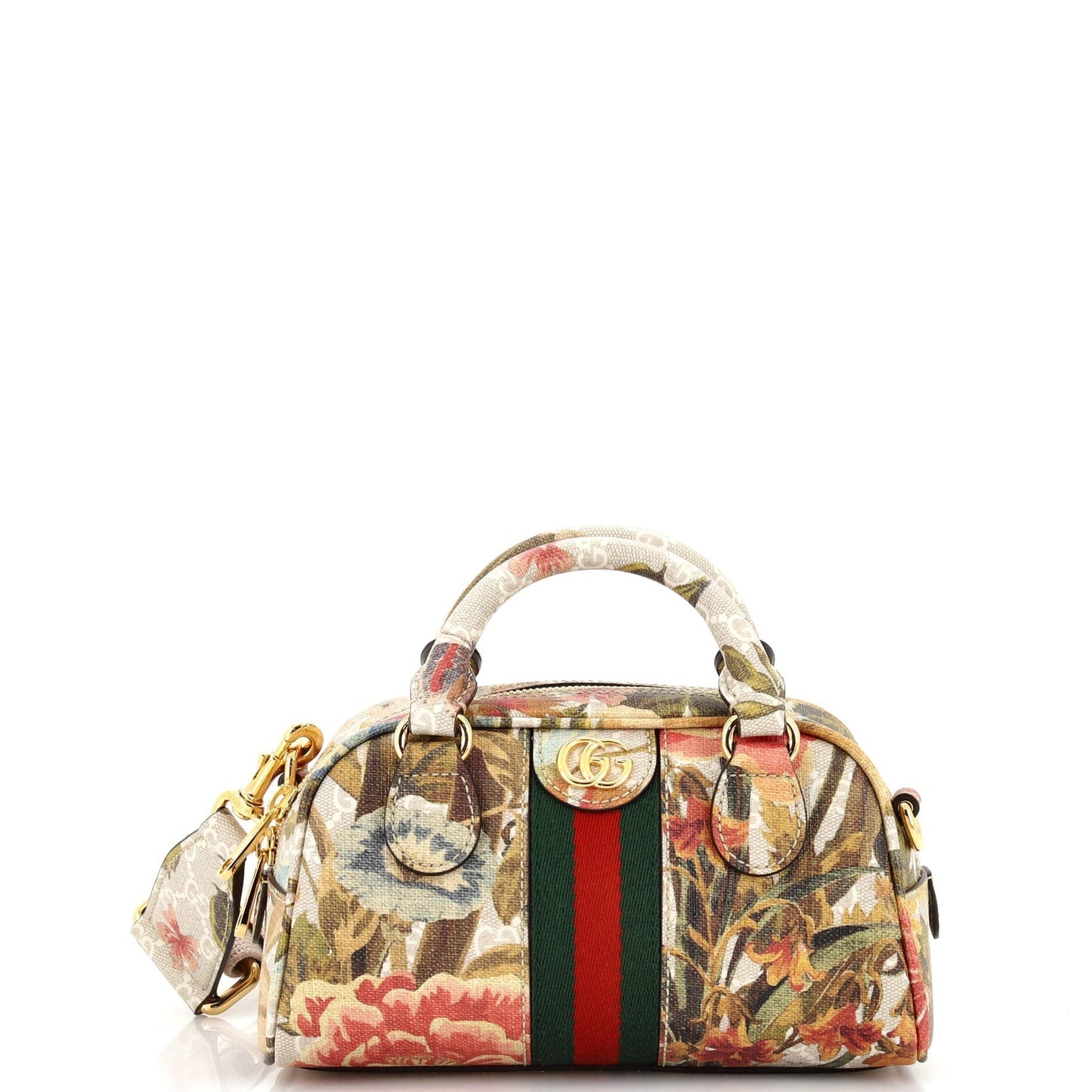 Luxury Gucci Trending 2025 Ophidia Convertible Boston Top Handle Bag Water Flora GG Coated Canvas Mini
