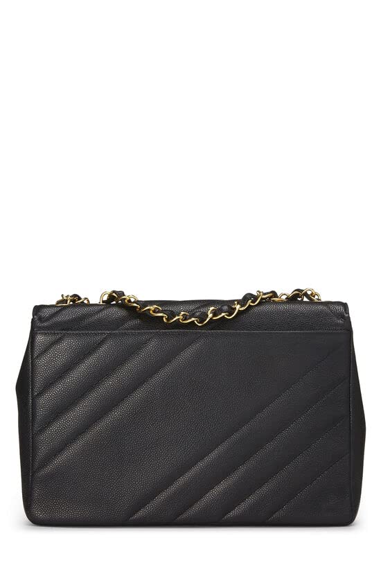 CHANEL, Black Caviar Diagonal Flap Jumbo, Black