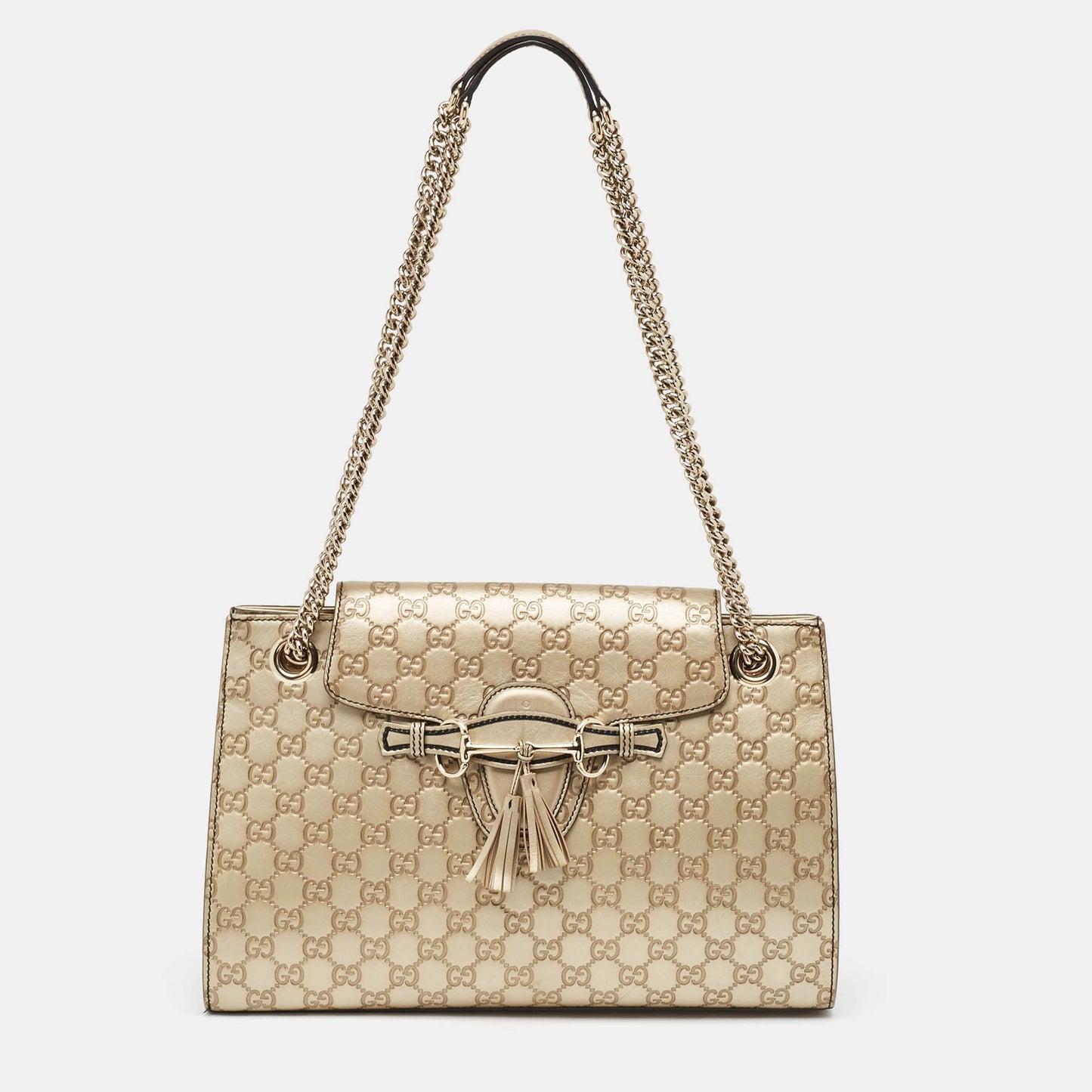 Luxury Gucci Trending 2025 Gold Luxury Gucci Trending 2025ssima Leather Large Emily Chain Shoulder Bag