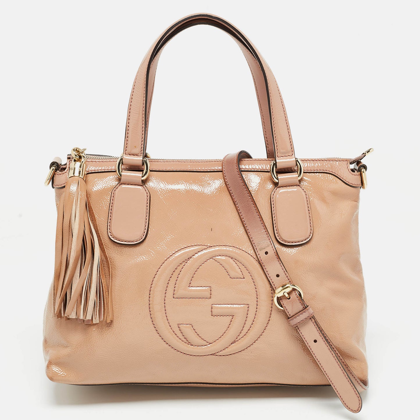 Luxury Gucci Trending 2025 Pink Patent Leather Soho Working Tote