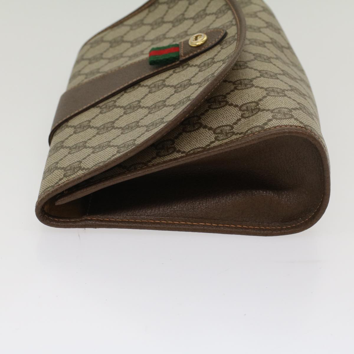 Luxury Gucci GG Canvas Web Sherry Line Clutch Bag PVC Leather Beige Green 53257