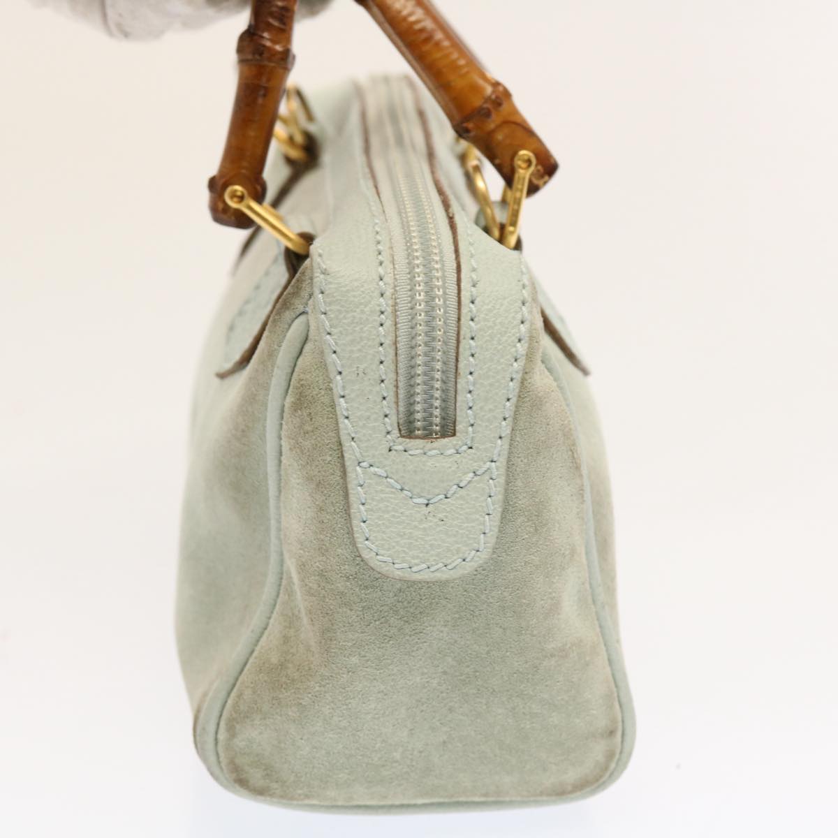 Luxury Gucci Bamboo Shoulder Bag Suede 2way Light Blue 53258