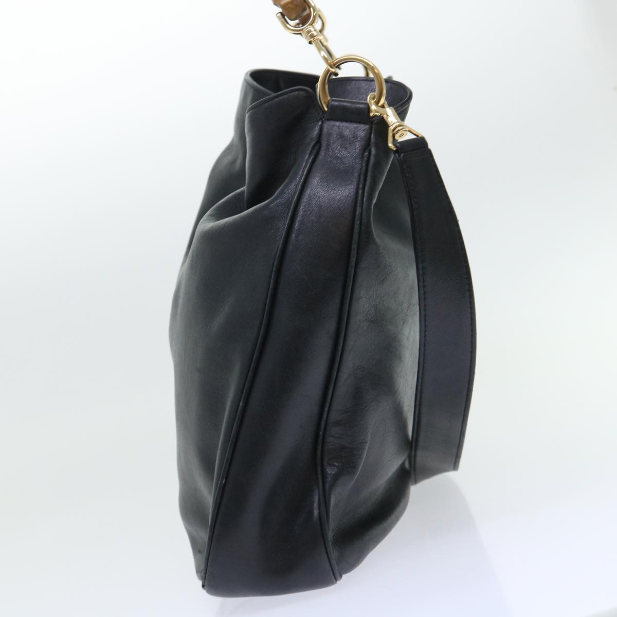 Luxury Gucci Bamboo Shoulder Bag Leather 2way Black 53269