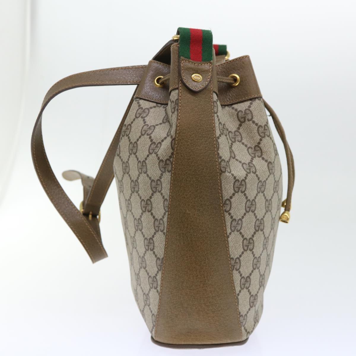 Luxury Gucci GG Canvas Web Sherry Line Shoulder Bag PVC Leather Beige Green 53271