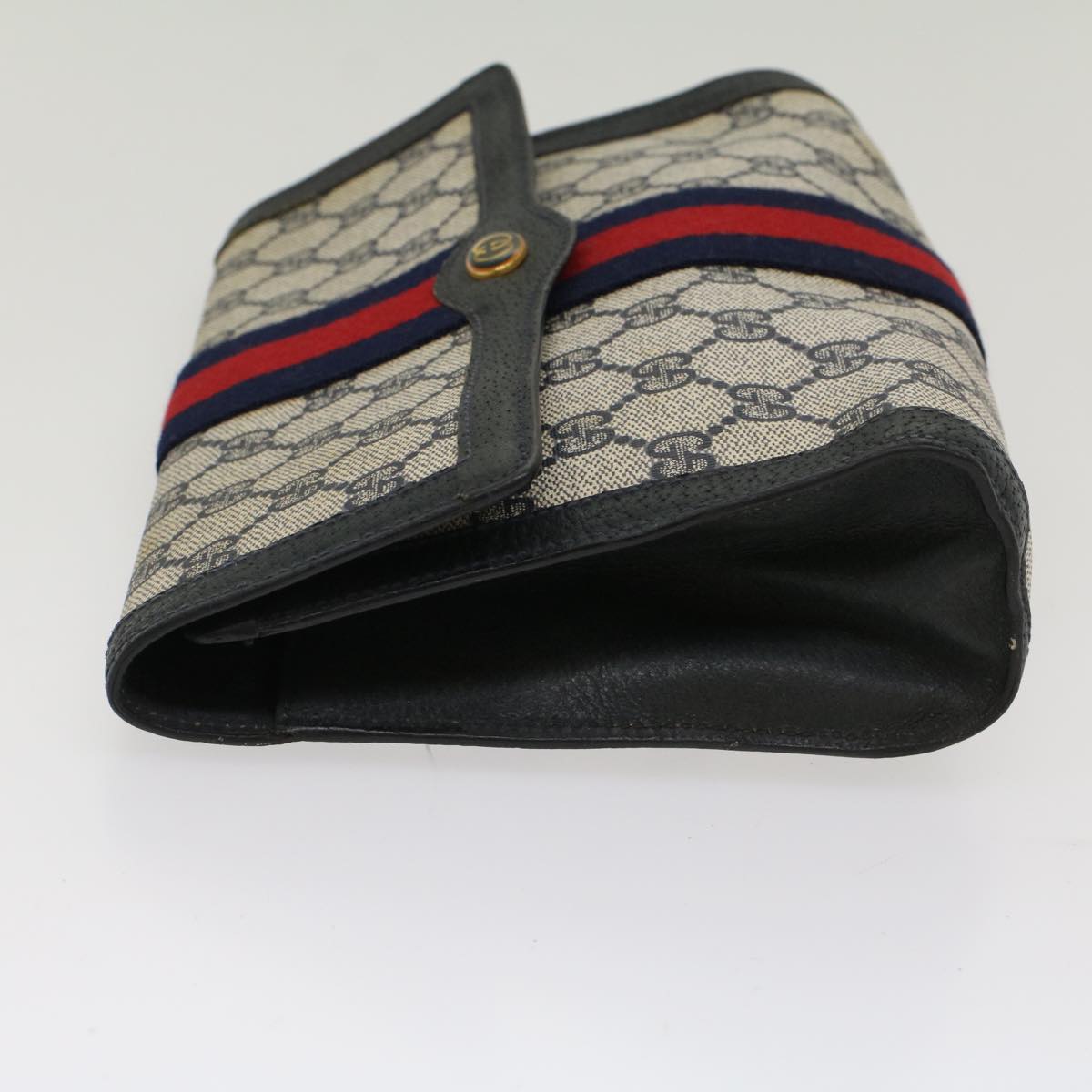 Luxury Gucci GG Canvas Sherry Line Clutch Bag PVC Leather Navy Red 53647